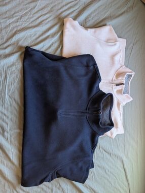 NWOT Lands’ End Bedford Knit Quarter Zip Sweater Large Lot of 2 Navy/White